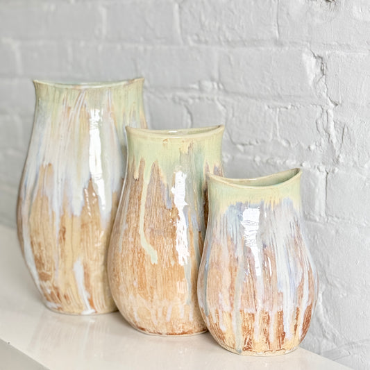 Textured Blue-Green Tulip Vase