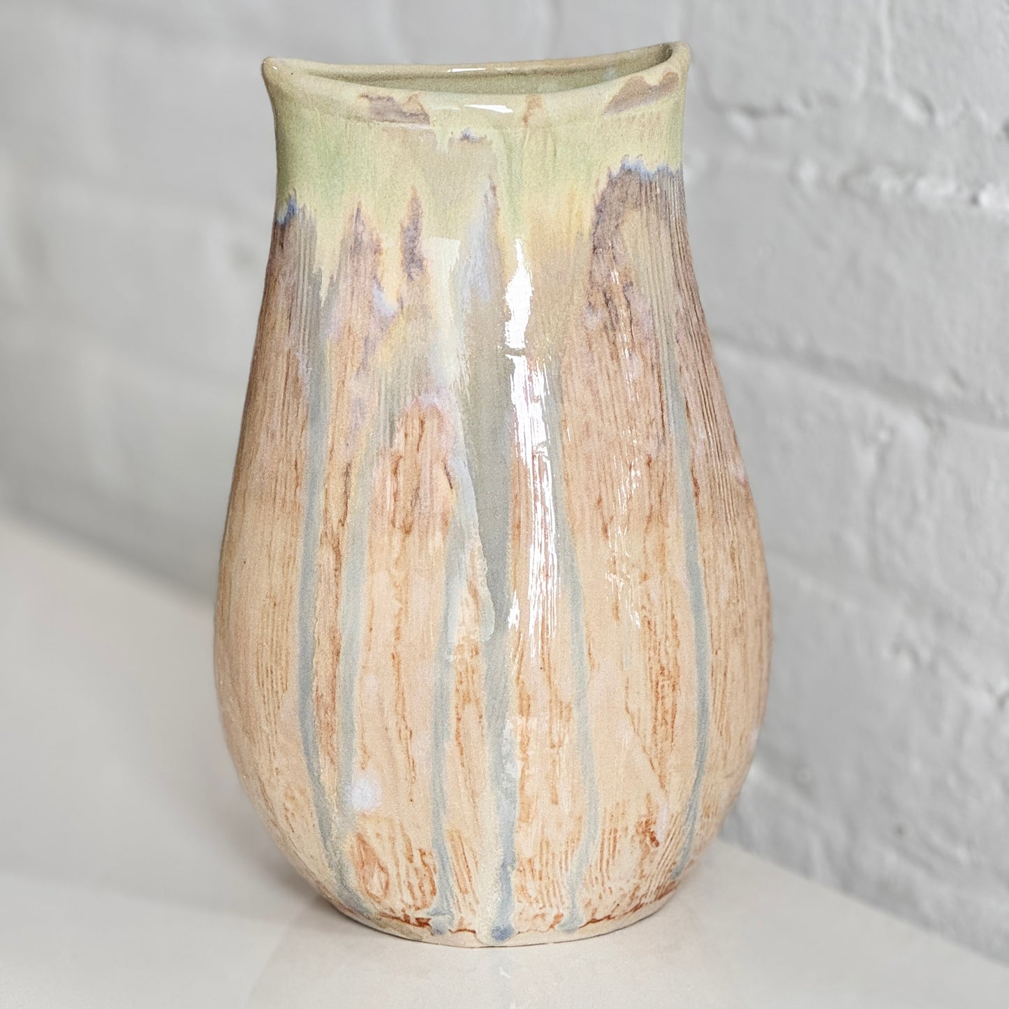 Textured Blue-Green Tulip Vase
